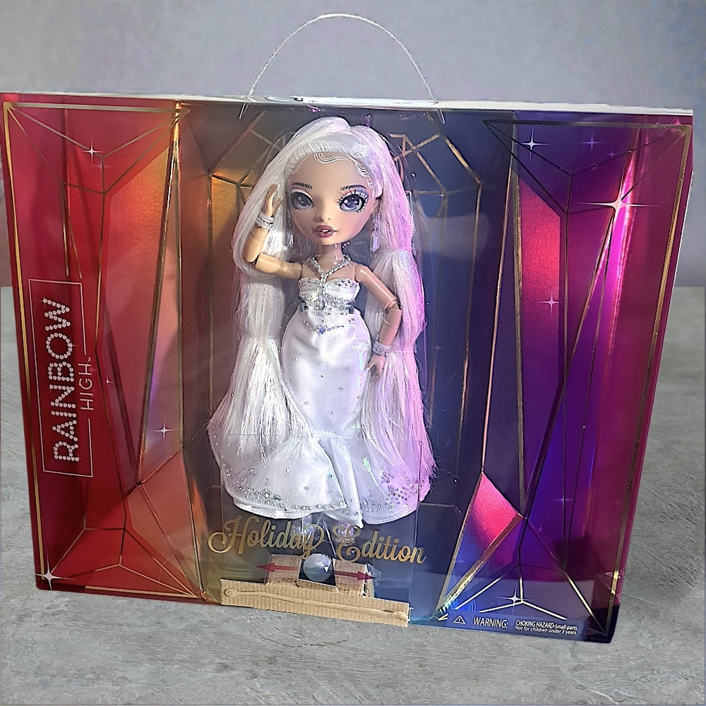 Rainbow High Holiday Edition Doll – White Hair, Silver Gown – New in Box